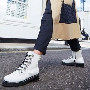 Kurt Geiger mini bax white leather lug bling boots